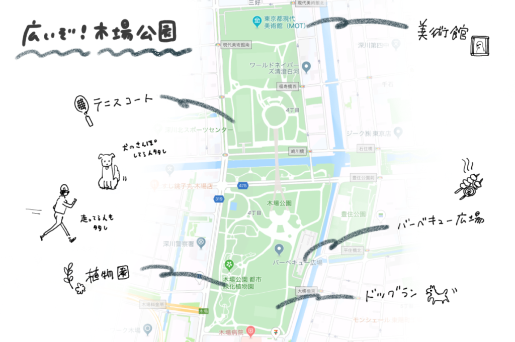 木場公園イラスト入り地図